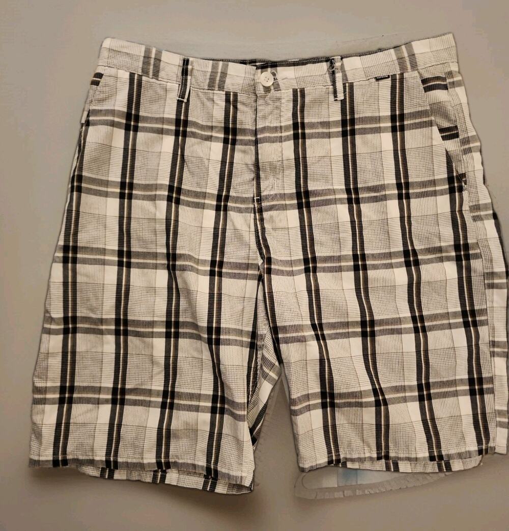 Hurley Mens Plaid Walkshorts Size 38 White Black Plaid Flat Front Shorts 38